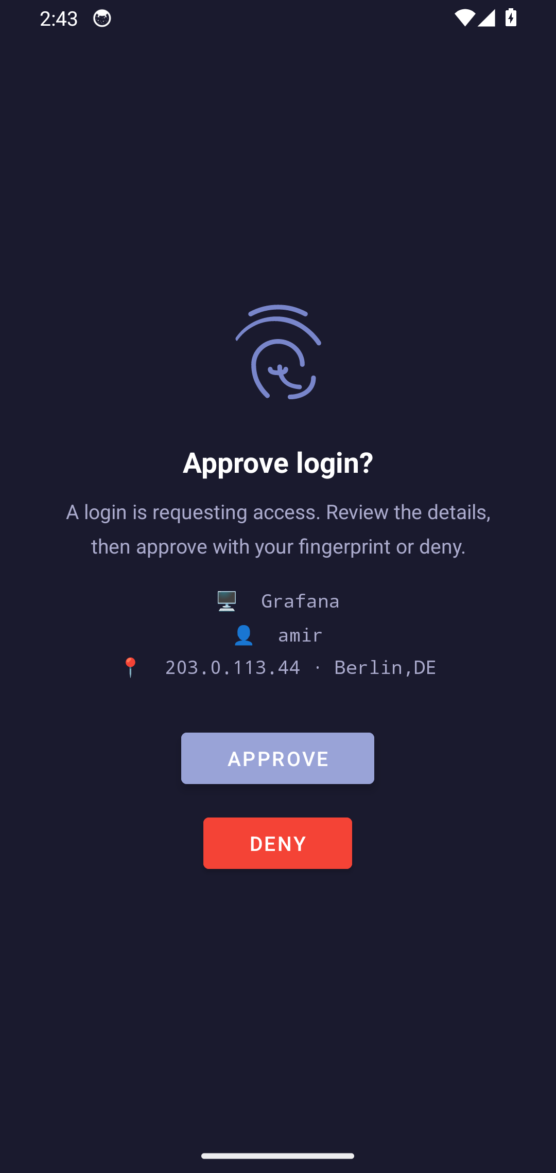 Approval prompt with login context
